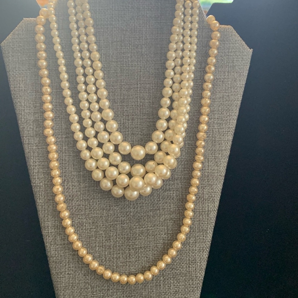 Two‎ Vintage Faux Pearl Necklaces 16” & 23”